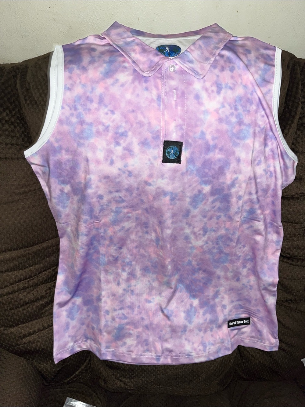 Women’s M New Sleeveless Tie-Dye shirt. World Peace Gulf shirt